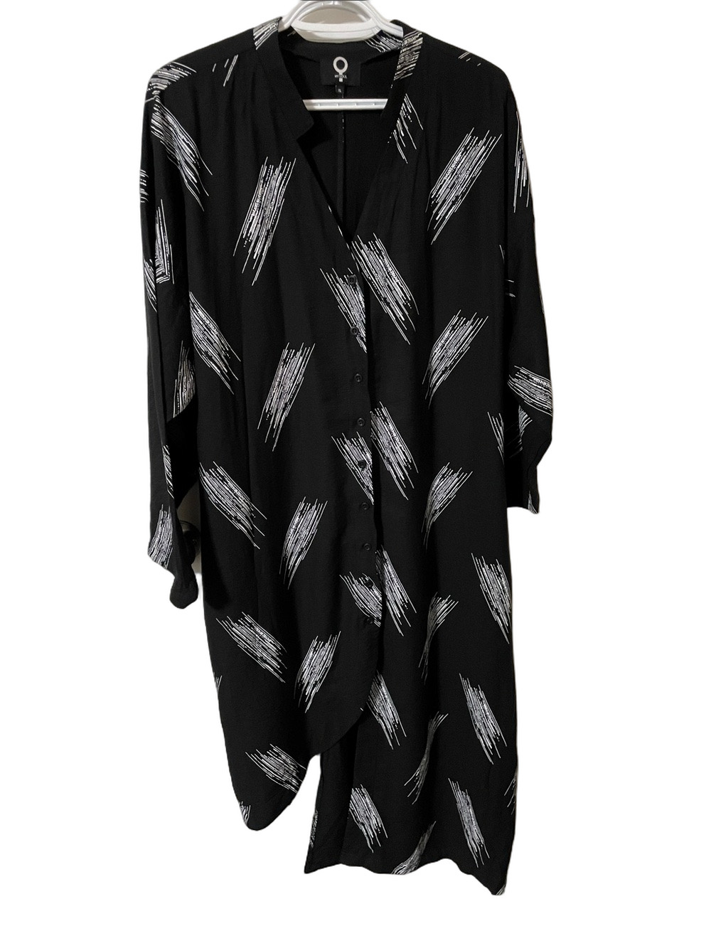 My Soul Black White Brushstroke Print Asymmetrical Hemline Dress Size XL